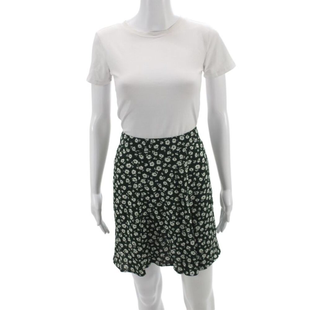 Reformation Womens Skater Skirt Green Floral Knee Length Size 8
